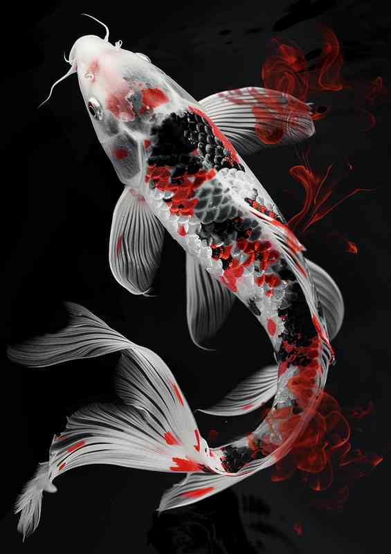 Koi japanese in stunning white red and black