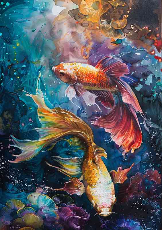 Painting style the siamese fighting fish