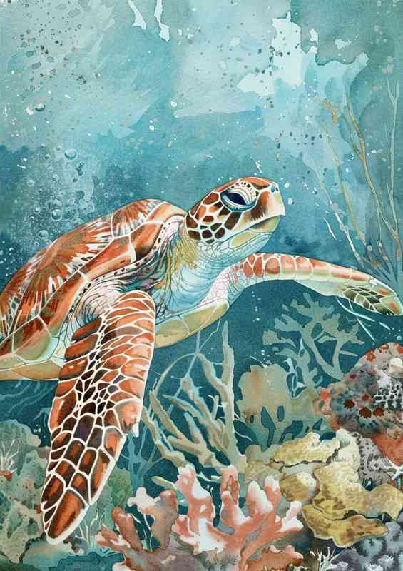 Sea turtle swimming on the ocean bed