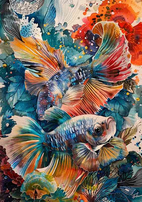 Siamese fighting fish painted style