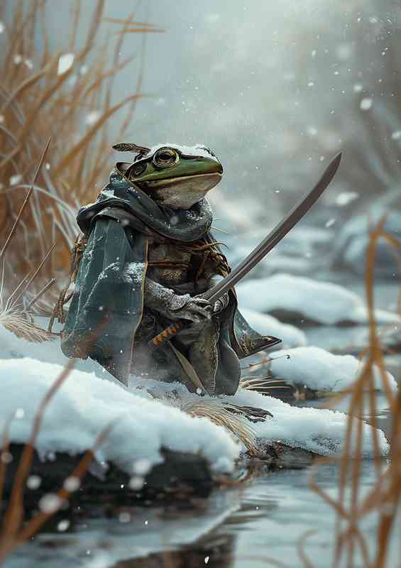 A Frog with as sword in the snow