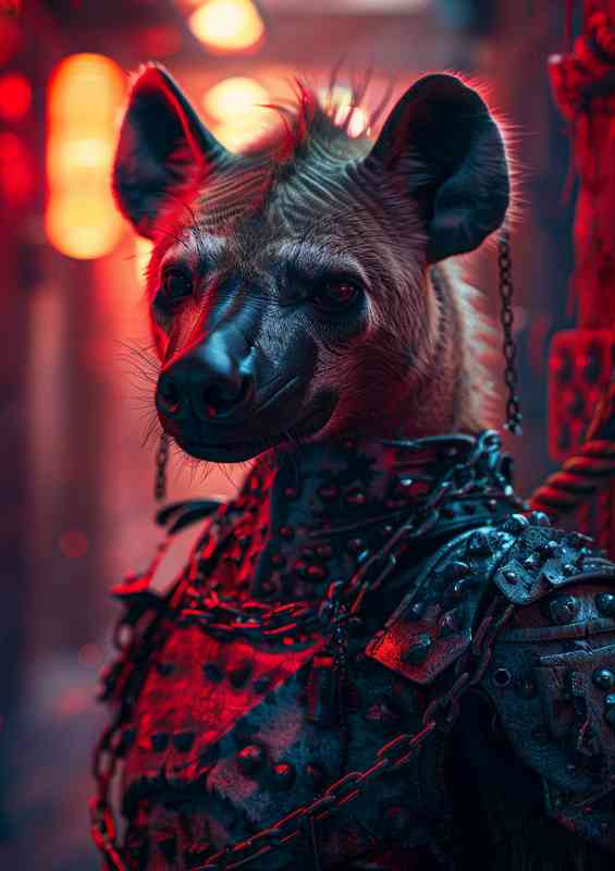 A Hyena dressed in armor