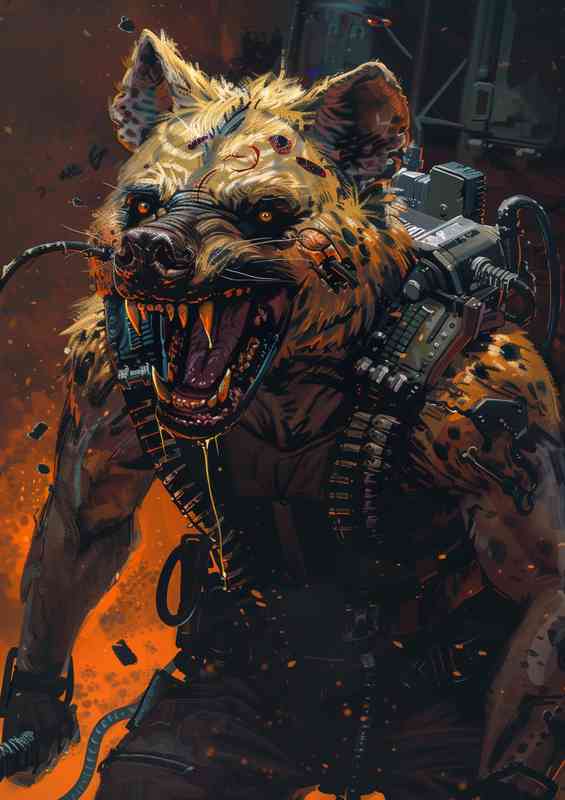 Angry Hyena with strong arms and large teeth
