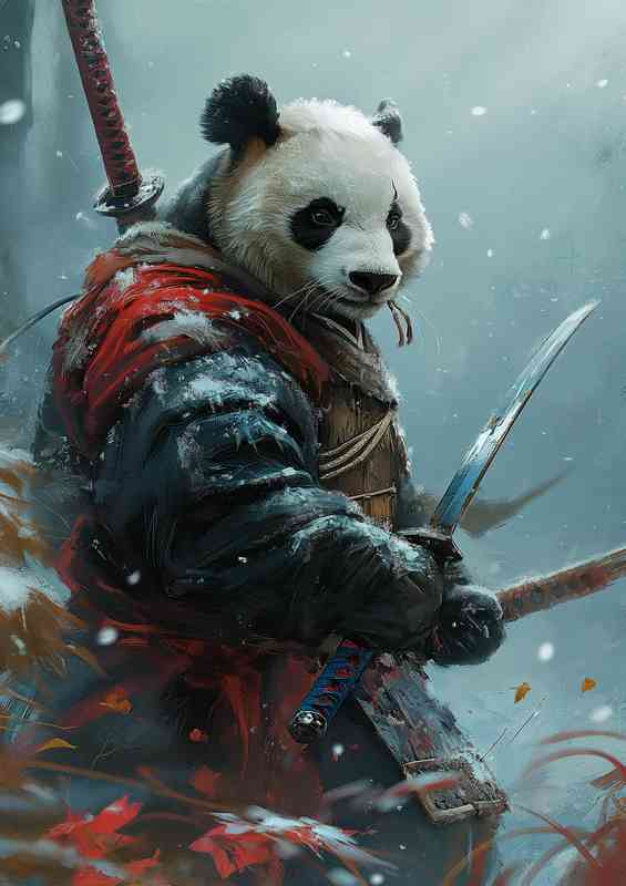 Asian panda bear in samurai style | Metal Poster