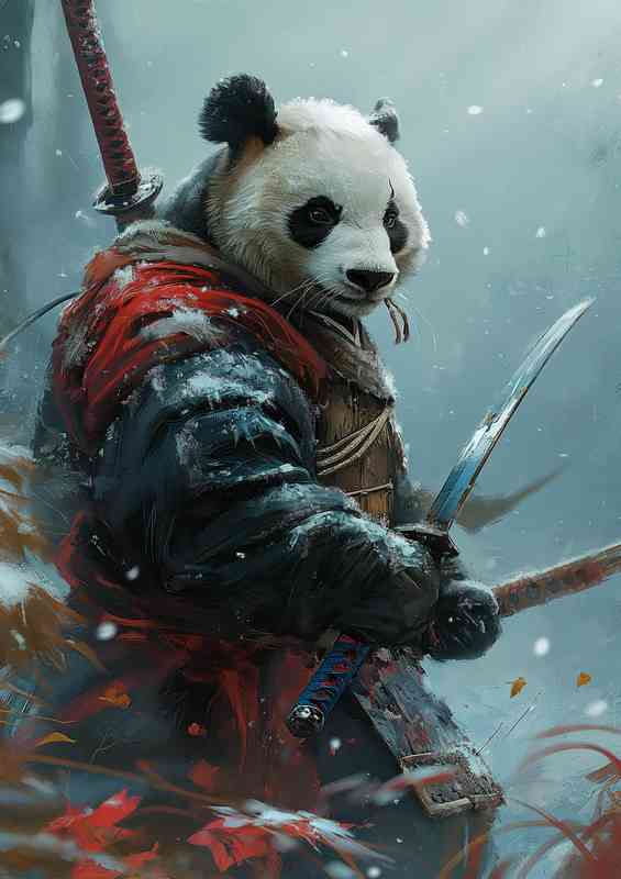 Asian panda bear in samurai style