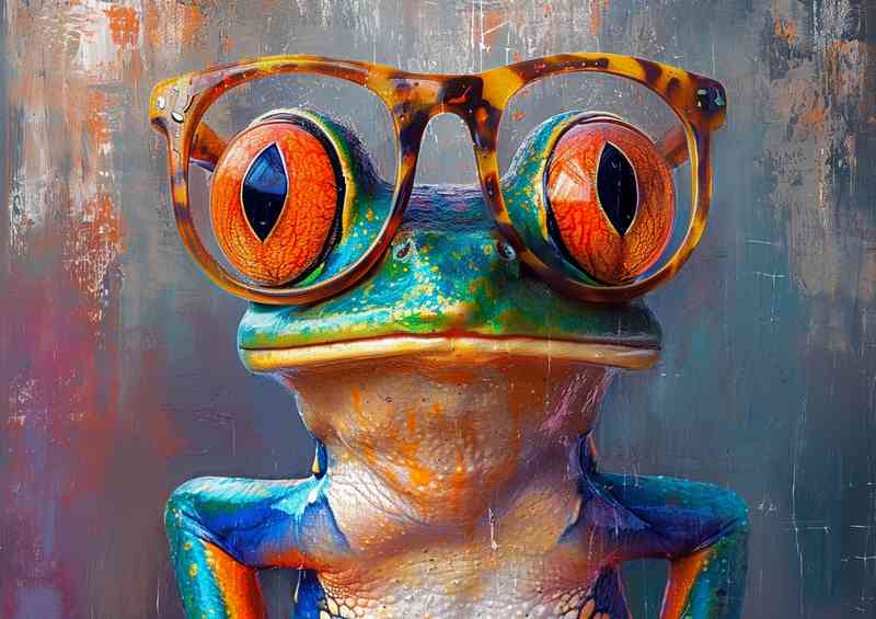 Brainy frog with specs on | Metal Poster