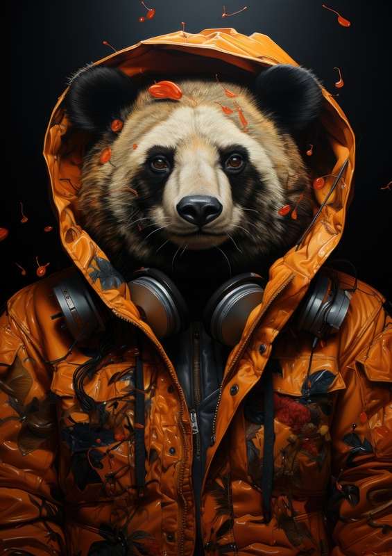 Brown Bear with his headphones | Metal Poster