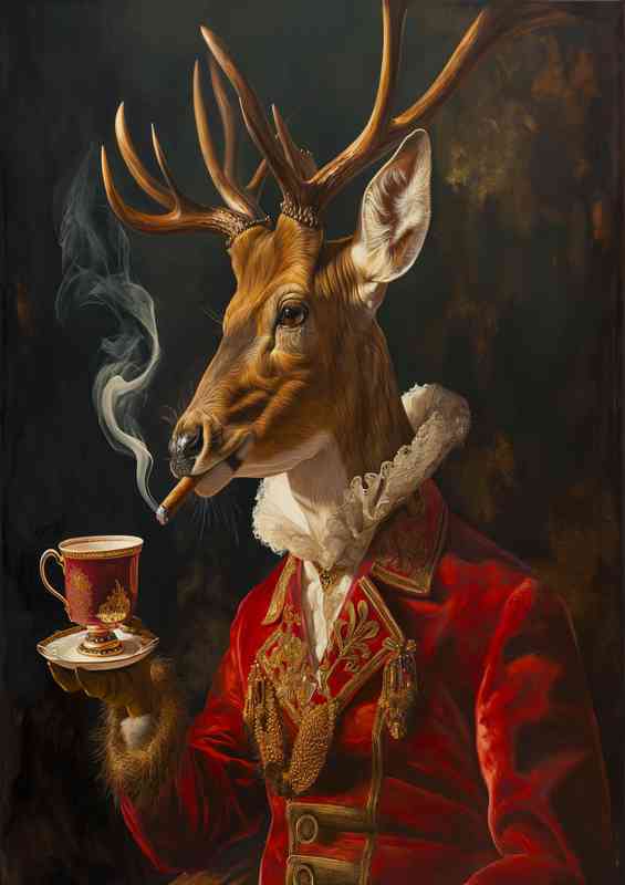 Deer with a cigar and a coffee