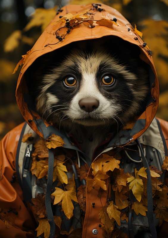 Gerry the Raccon in a winter coat