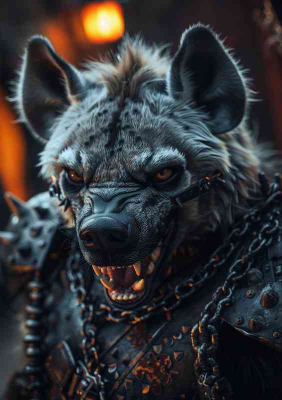 Hyena dressed in armor with chains on