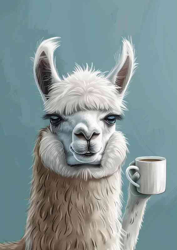 Llama waking up to her coffee