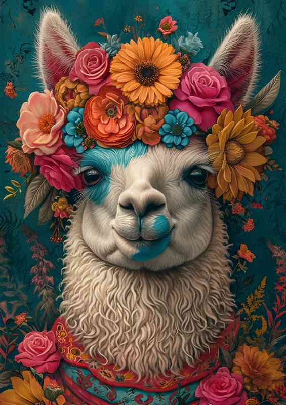 Llama with a flowered headband on