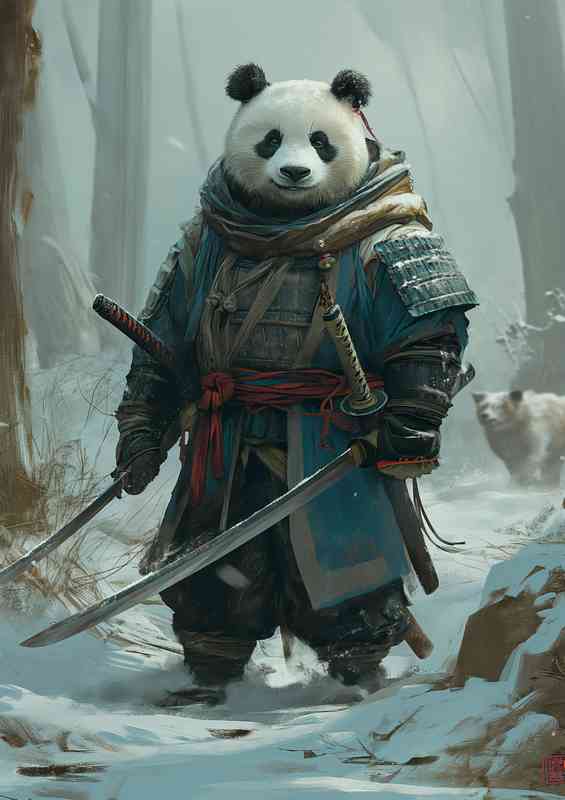 Samurai panda bear in the woods