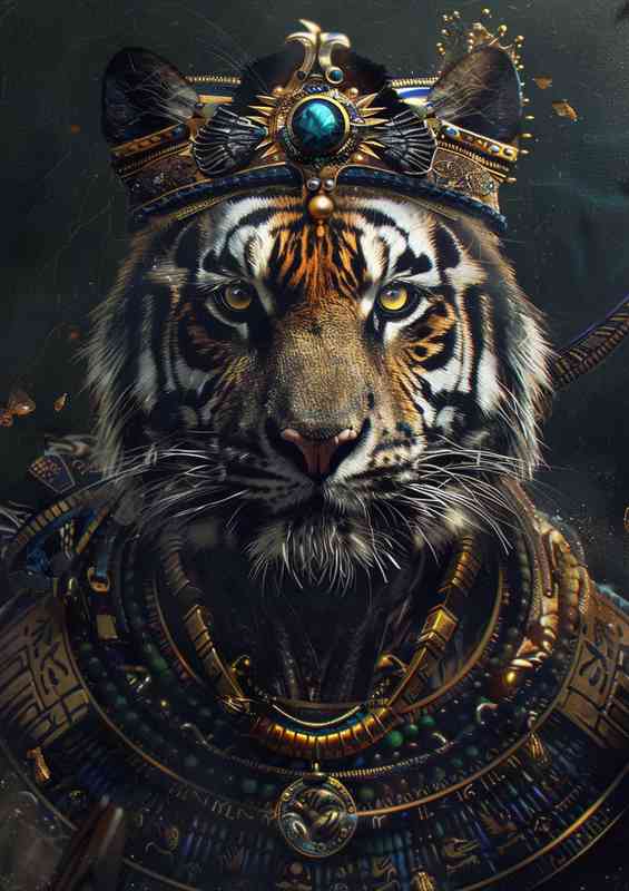 Tiger with a crown and some ancient decorations