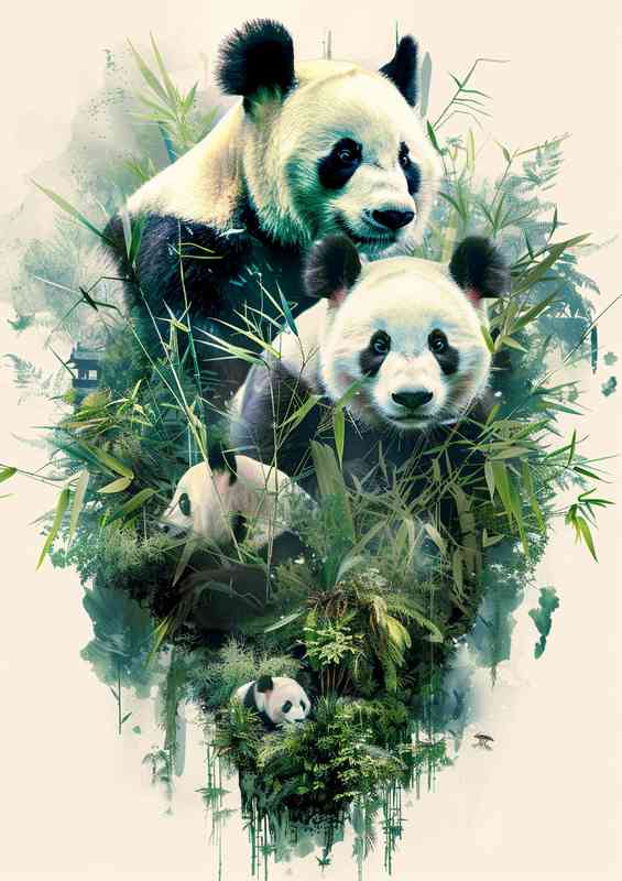 A Family of Pandas double exposure