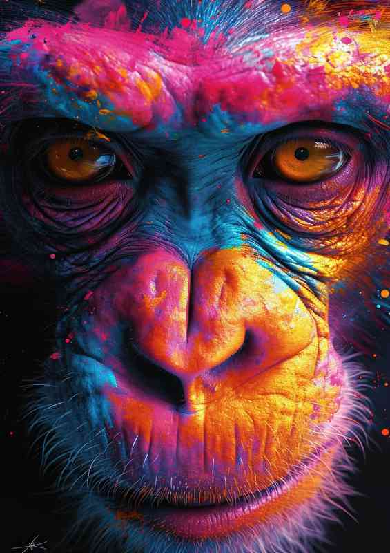 A face of a monkey painted with bright colors