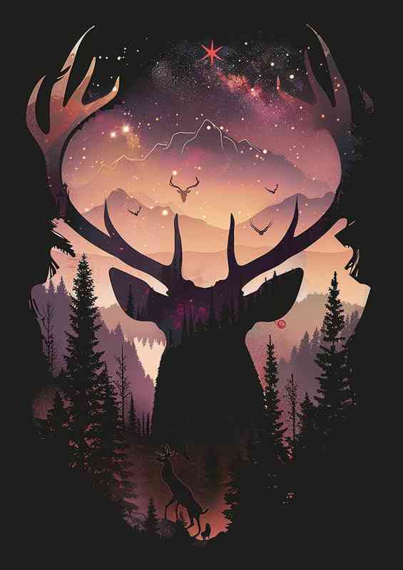 A silhouette of Deer in the woods