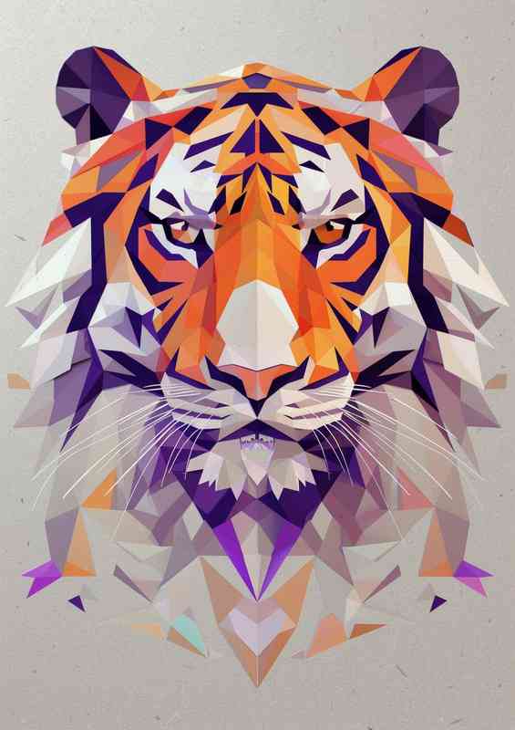 Abstract white Tiger composed of geometric shapes