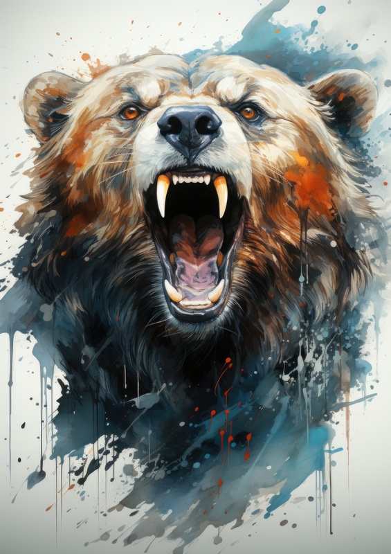 Angry painted brown bear