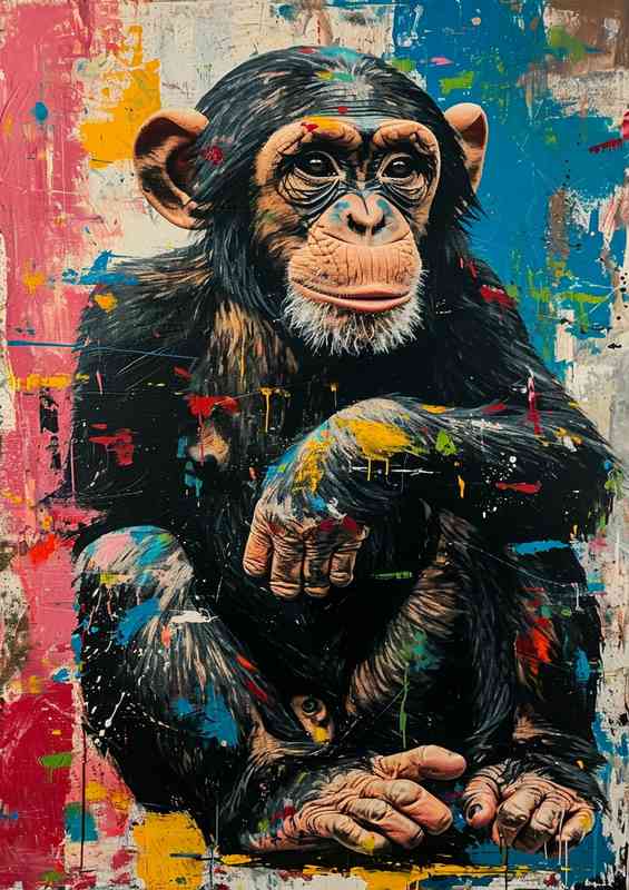 Banksy style painted monkey street art