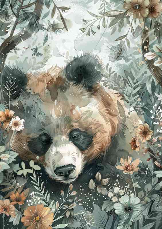 Bear surrounded by woodland