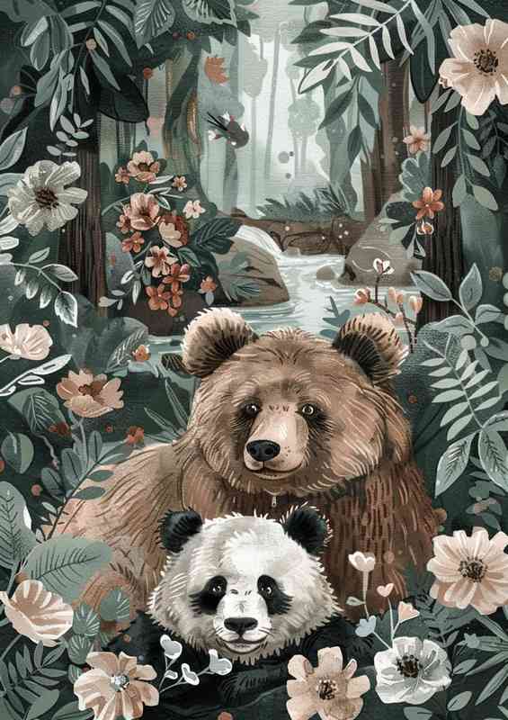 Bears in the woodland stream