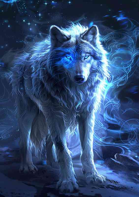 Beautiful Wolf with glowing blue eyes