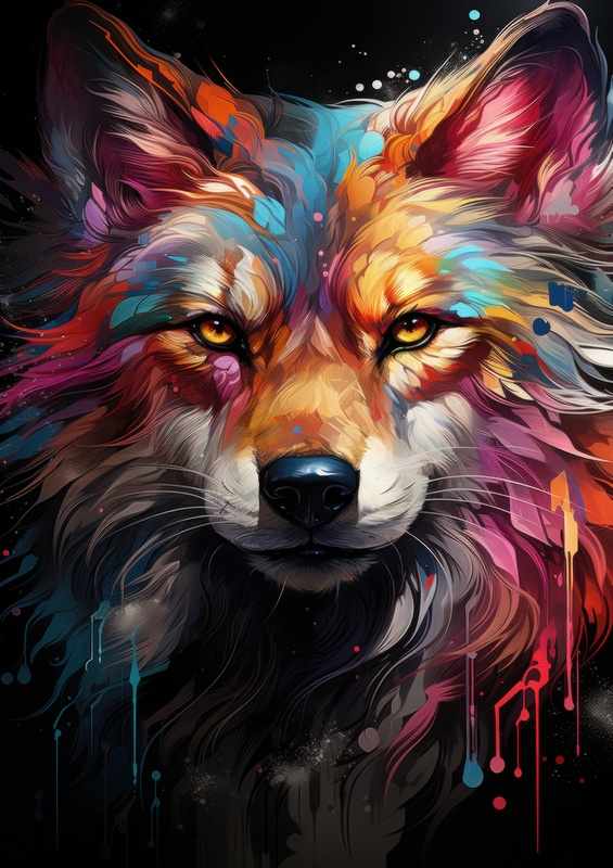 Bight colourful wolf head