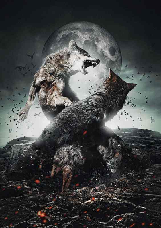 Wolfs fighting for food