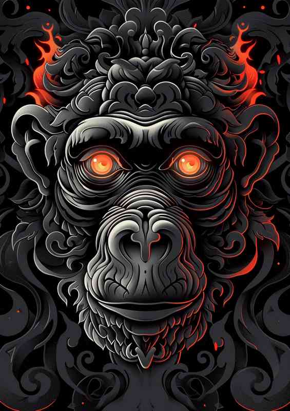 Black monkey head with glowing eyes