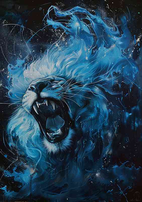 Blue tones Lion growling