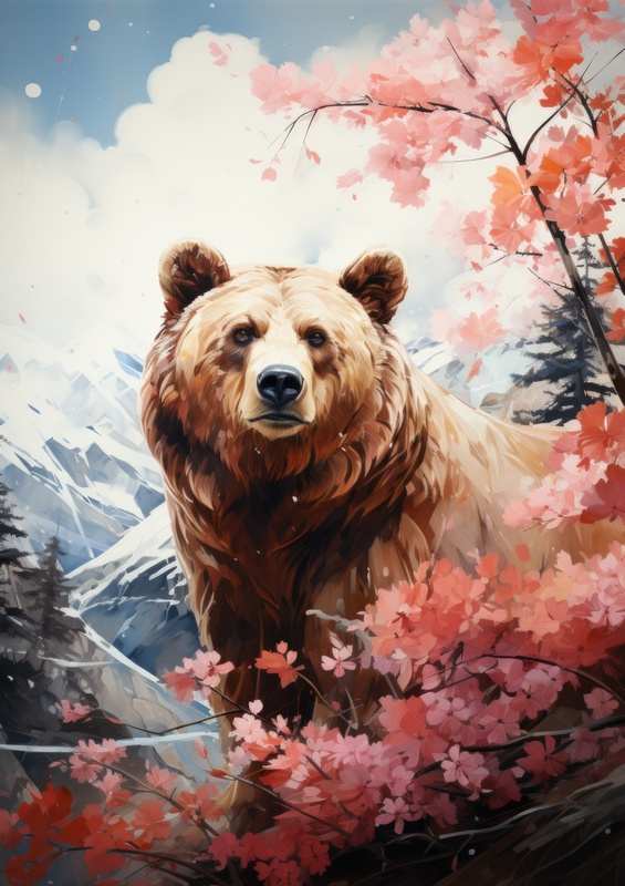Brown bear by the mountains