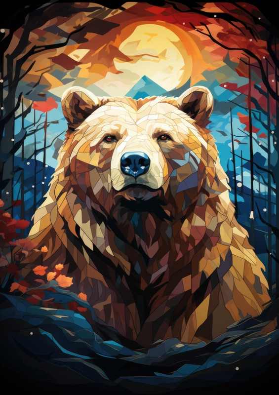 Brown bear by the mountains Absteact