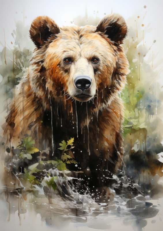 Brown bear in the rain