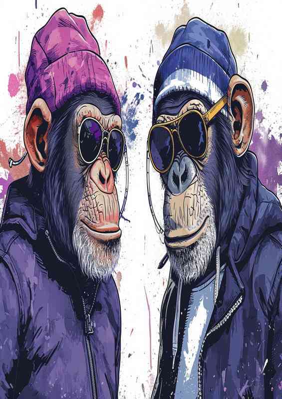 Chimpanzee and monkey looking dappa