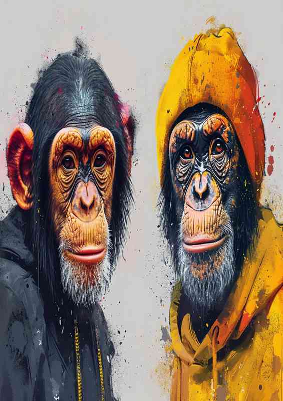 Chimpanzee and monkey painted art style