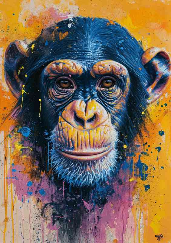 Chimps face with splashed colour art
