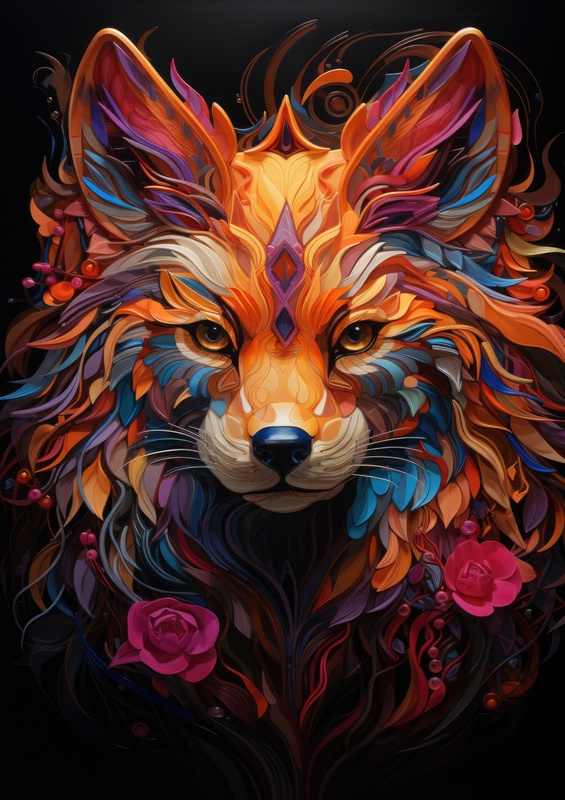 Colorful neon animal head fox