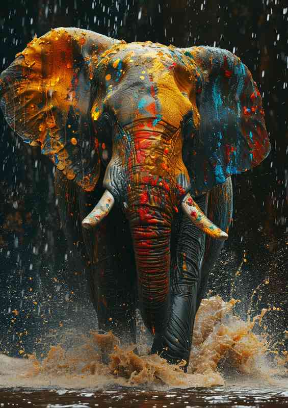 Colourful elephant running free