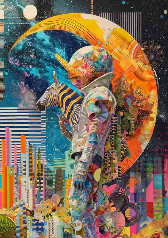 Colourful man moon and the zebra