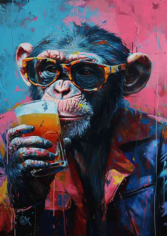 Cool painted monkey having a drink