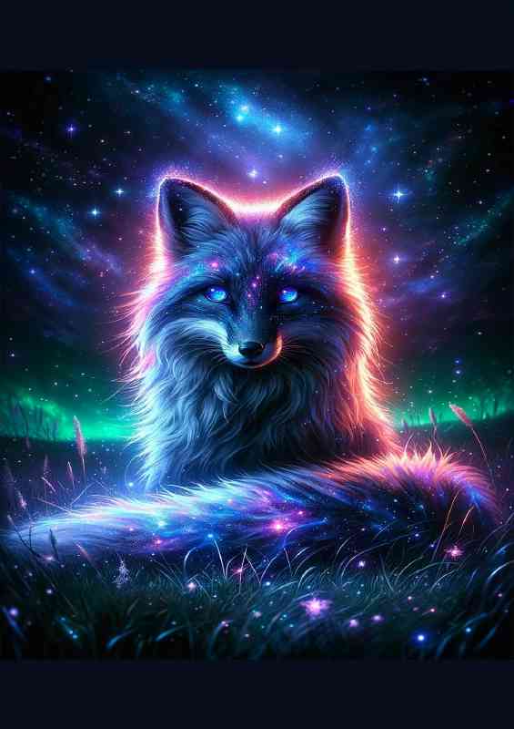 Cosmic Fox its fur sparkling with stardust and vibrant auroras