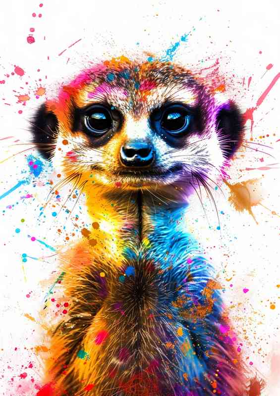 Cute meerkat with big eyes smiley face colorful paint