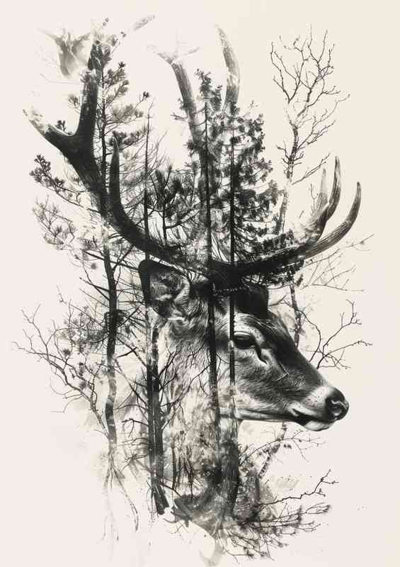 Deer head and trees exposure
