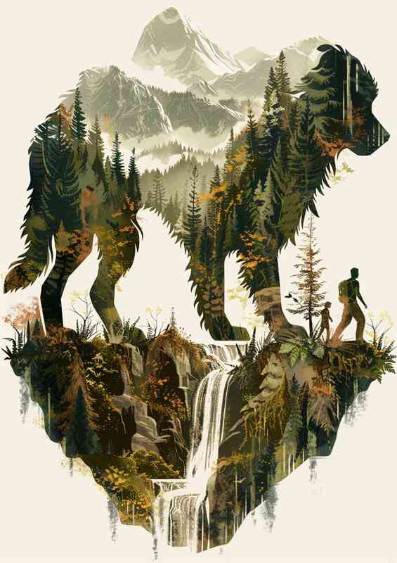 Dog in the Mountains and waterfalls