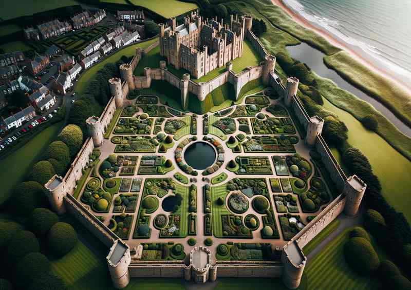 Bamburgh Castle Gardens Aerial Metal Poster