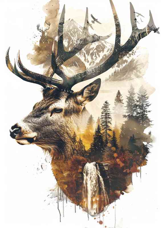 Double exposure of the deer head and antlers