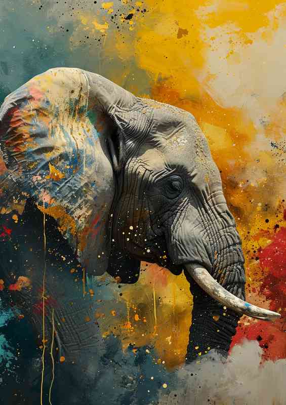 Elephant head with splashed art colours