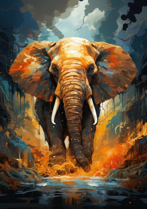 Elephant splashing through the water