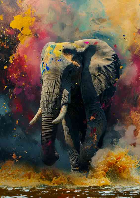 Elephant walking amist the array of colours